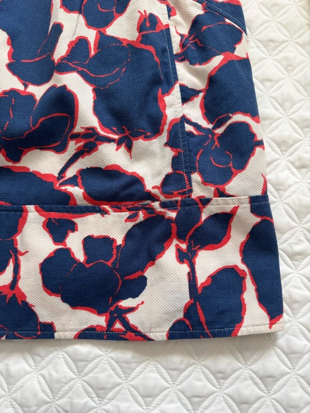 Lands' End Cream Blue Red Floral Midi Dress Cotton Canvas Wide Straps Size 12